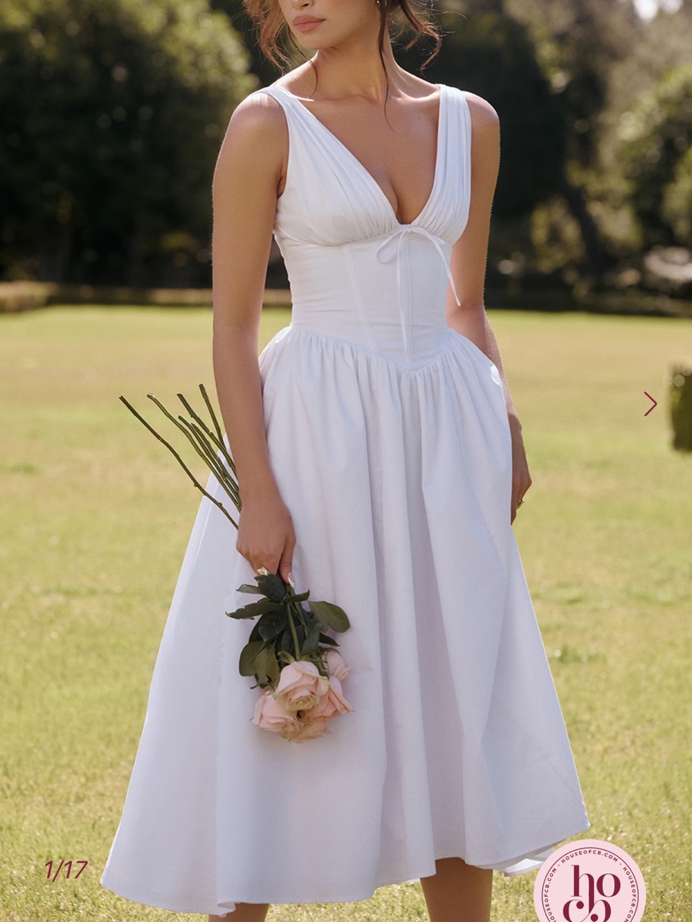 House of CB Emmelina White V-Neck Corseted A-Line Dress